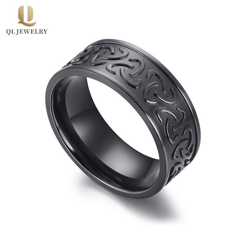 Unique 8mm Flat Celtic Knot Wedding Ring in Black Zirconium Mens Wedding Bands China Manufacturer