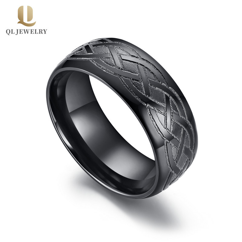 Einzigartiger keltischer Knoten Ehering in schwarzer Zirkon-Herren-Hochzeitsbänder China-Hersteller