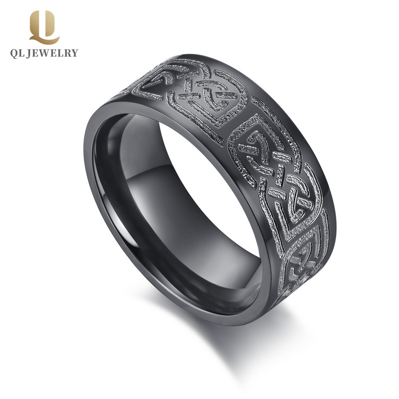 Popular Hommes Bandes de mariage de zirconium noir 8mm Celtic Knot Design Black Zirconium Bague pour hommes Chine Fabricant