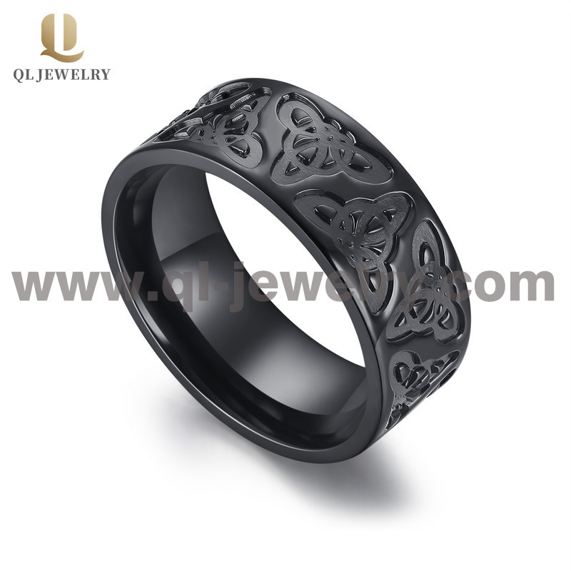 Bandas de bodas de circonio negras para hombre único 8 mm Flood Molded Celtic Knot Design Bandas de boda Black Zirconio Anillo para hombres China Fabricante