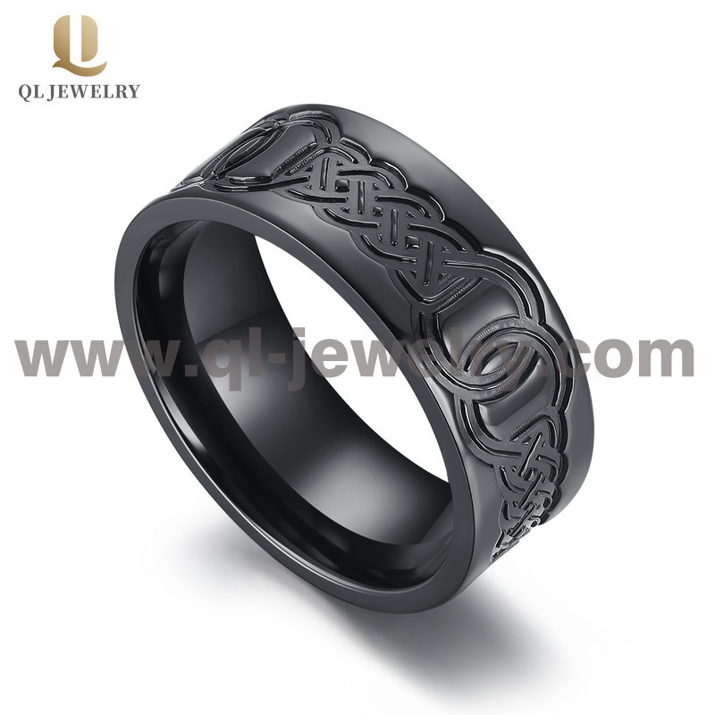Bandes de mariage de zirconium noir uniques pour hommes 8mm moulé à plat celtique conception noire zirconium anneau de zirconium pour hommes fabricant de Chine