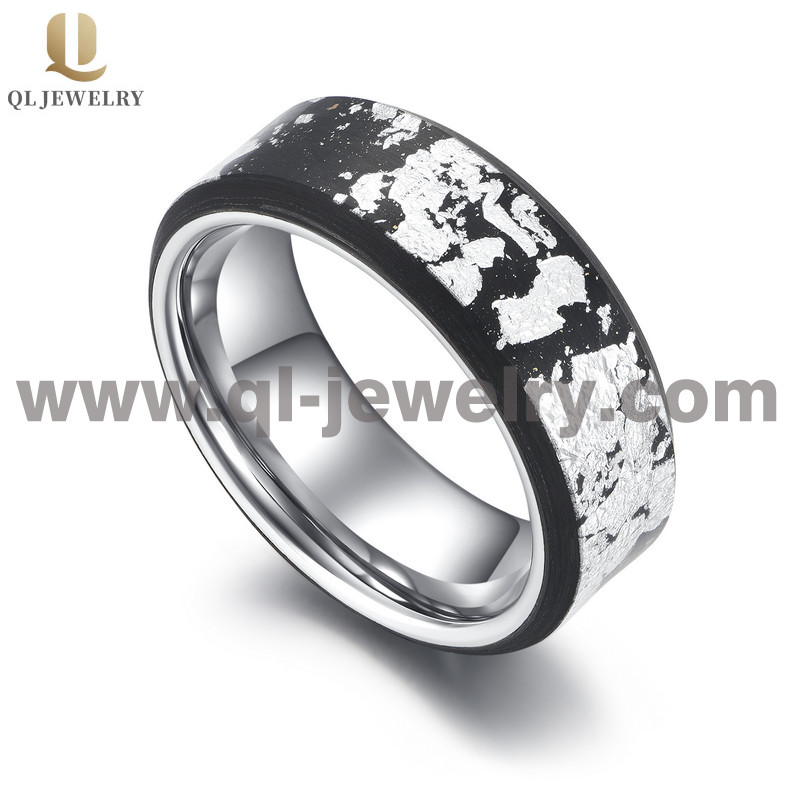 Bandes de mariage de haute qualité pour hommes de 8 mm forgées de fibres de carbone noir et blanc et bague en carbure de tungstène Chine fournisseur