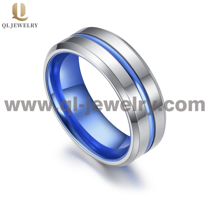 Chine Bague en carbure de tungstène pour hommes de nouveau style 8 mm avec bande bleue et bande intérieure en aluminium bleu Fabricants