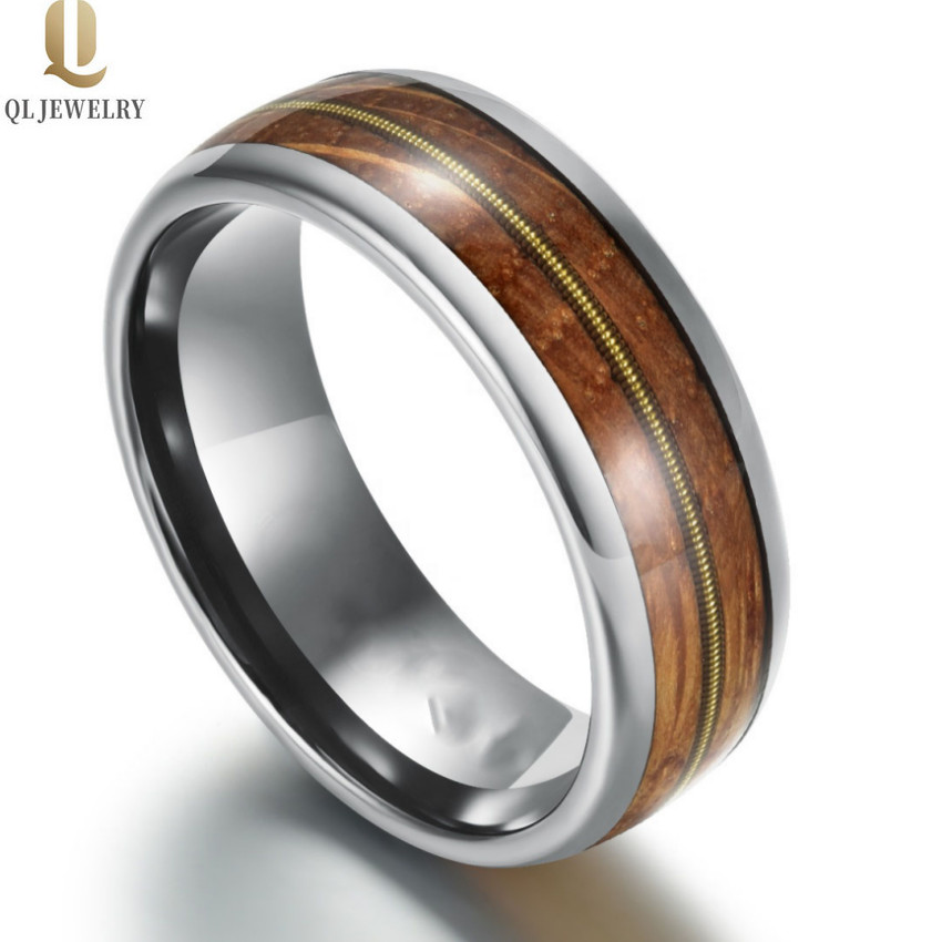 Amazing 8mm Guitar String Ring Whisky Barrel Wood and Guitar String Inlay Domed Black Tungsten Wedding Bands China Manufacturer - COPY - ad2bo5