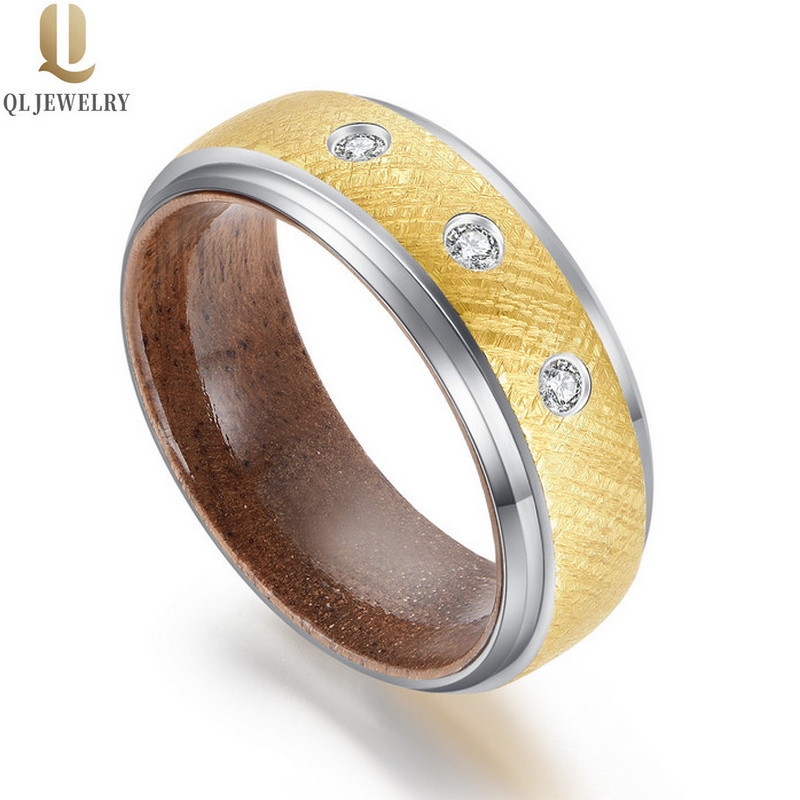 Amazing 8mm Wire Brushed Black Tungsten Carbide Ring with Wood Inner Band and CZ Stone Inlay China Manufacturer - COPY - vt5w9e