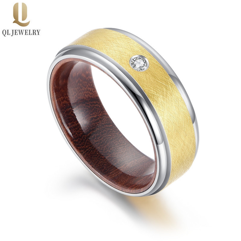 Erstaunlicher 8mm Draht gebürsteter schwarzer Wolframkarbidring mit hölzerner Innenband und CZ-Steinintegr China-Hersteller