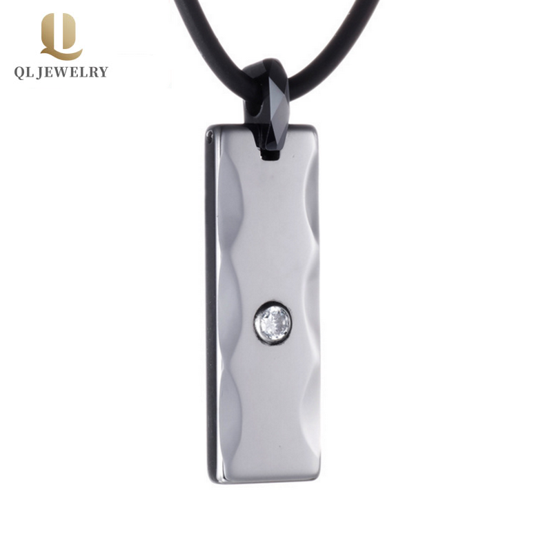 Popuar Men\'s Fashion Jewelry Tungsten Carbide Dog Tag for Men with 1 White CZ Stone Tungsten Carbide Pendant CZ Stone China Manufacturer