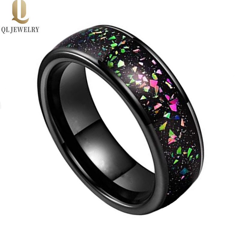 Hohe Qualität 8mm hoch poliert gewölbt Opal und Sandstein Inlay Black Wolfram Hochzeit Band Schwarz Wolfram Opal Ring China Hersteller
