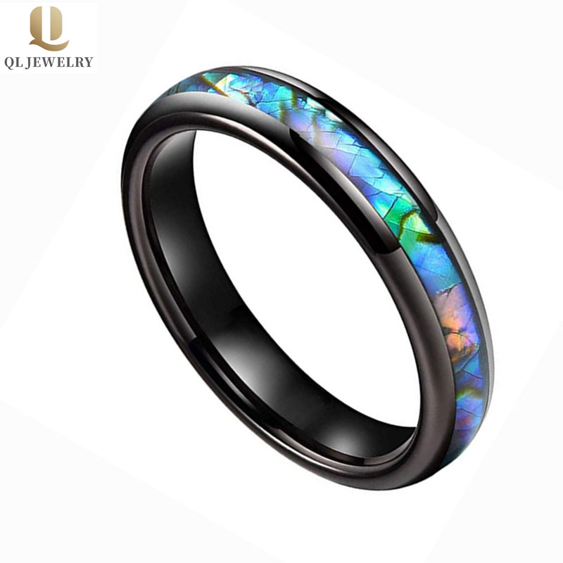 Alliances en tungstène pour femmes de haute qualité de 4 mm avec incrustation de coquille d'ormeau belle bague en carbure de tungstène - COPIE - r6osd4