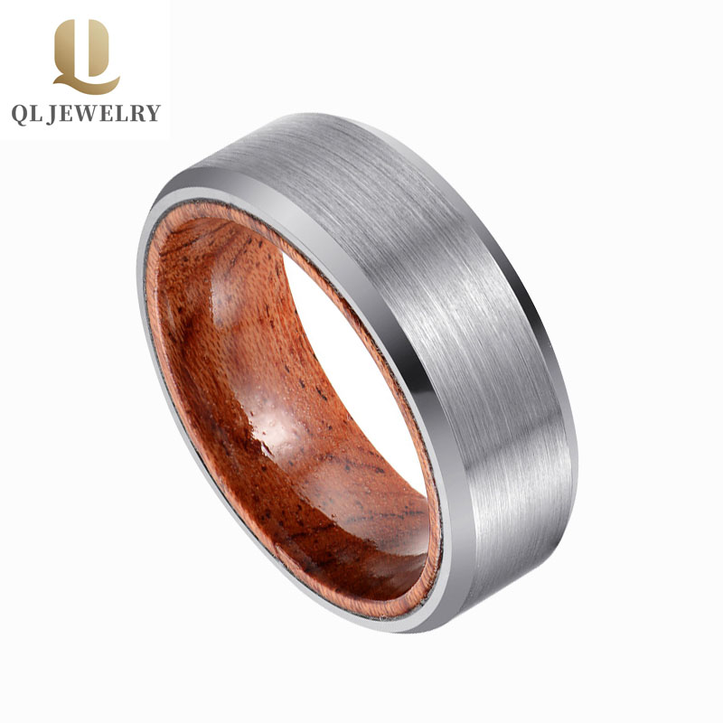 Koa Wood inlay Brushed Tungsten Ring 8mm Cool Fashion Band