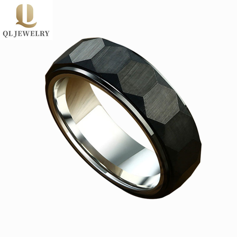 8mm Facet Black top and silver inside Tungsten Carbide Ring fashion mens finger band