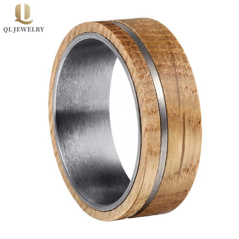 Erstaunliche Wolfram-Hochzeitsbänder der Männer 8mm gebürstete Wolframkarbid und Whisky Barrel Holzring China Hersteller