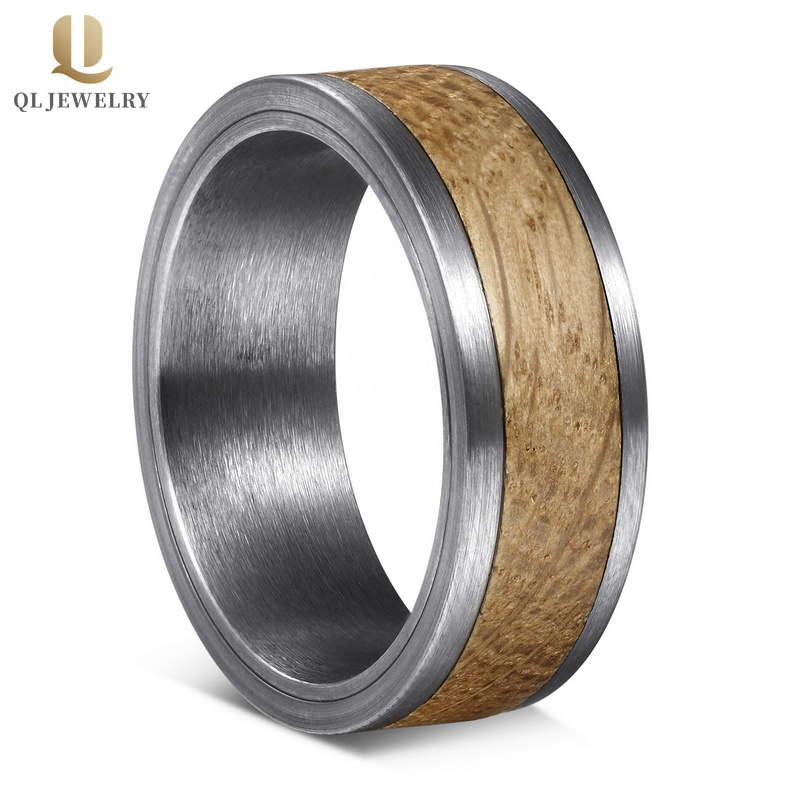 Erstaunliche Herren Wolfram-Hochzeitsbänder 8mm gebürstetes Wolfram-Hartmetall- und Whisky-Barrel-Holz-Hochzeitsbänder China-Hersteller