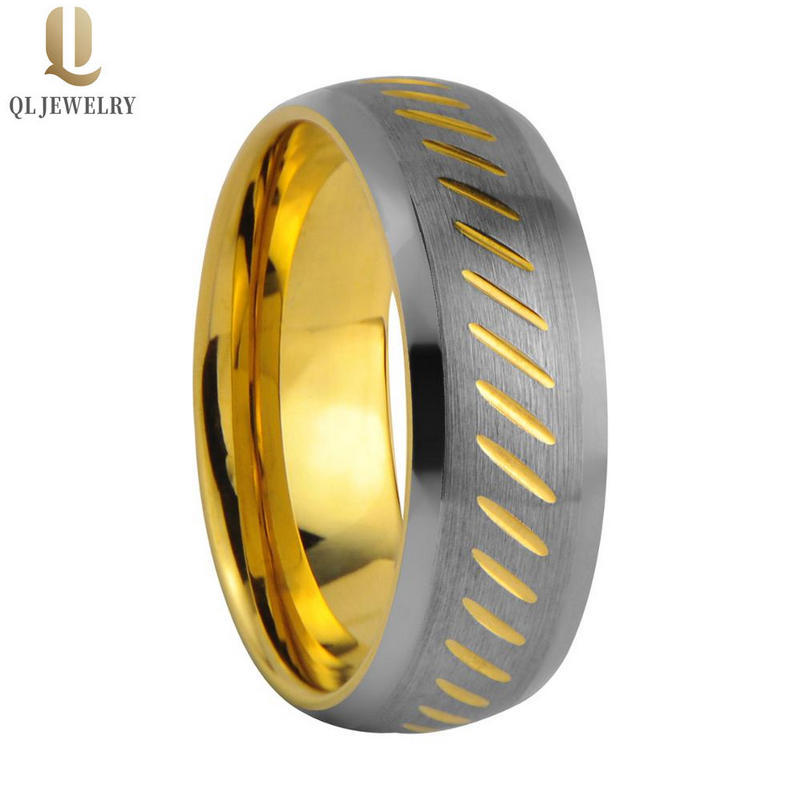 HOTSALE Deux bandes de mariage en or et argent de tungstène en argent 8mm Bague en carbure de tungstène en dôme en dôme avec bords biseautés et lignes gravées Chine fournisseur