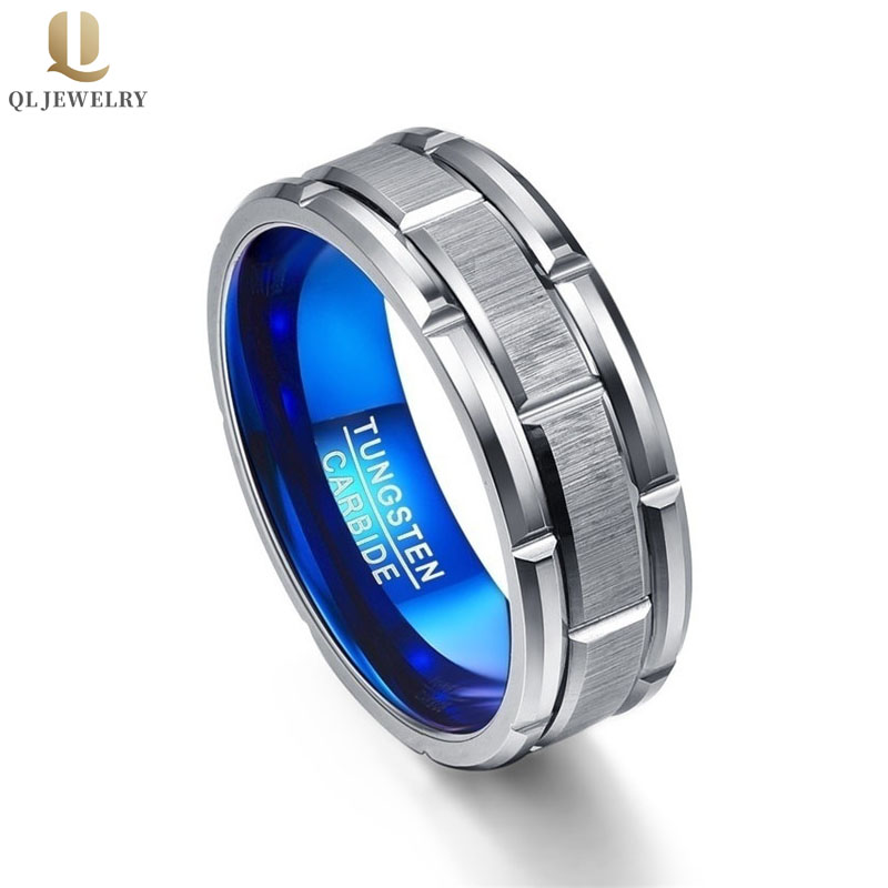 China Zweifarbige 8mm Blaue Herren Wolframcarbid Eheringe Hersteller