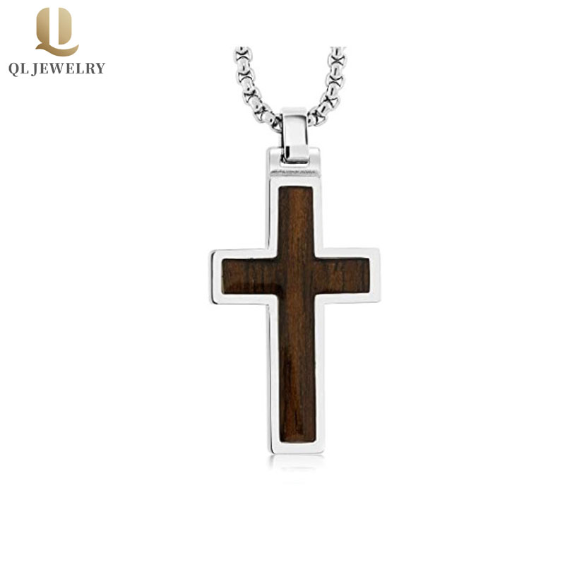 Pendenti in tungsteno di vendita calda Ciondolo croce con intarsio in legno Fornitore della Cina
