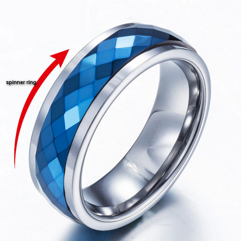Qualitäts-blaue Wolfram-Eheringe gewölbter facettierter blauer Überzug-Hartmetall-Spinner-Ring-China-Lieferant