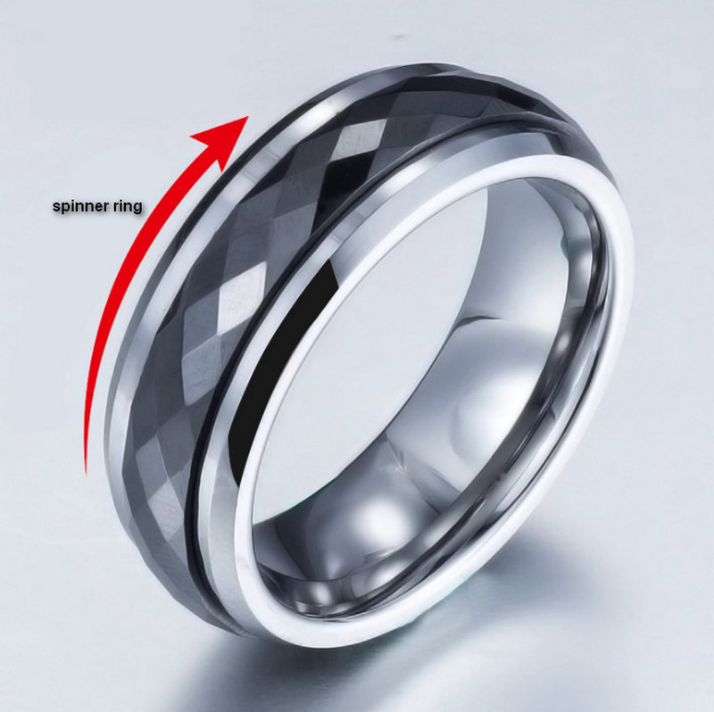 High Quality Tungsten and Ceramic Wedding Bands Domed Faceted Black Ceramic and Tungsten Carbide Ring Spinner Ring China Supplier