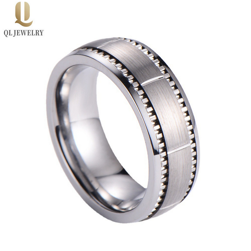 Großhandel Mens Wedding Bands 8mm Domed Wolframcarbid Ring Vertical Grooved Brushed Tungsten Wedding Bands China Supplier