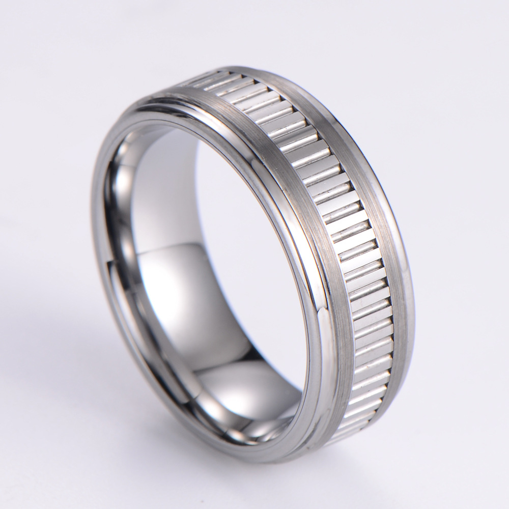 Unique 8mm Comfort Fit Flat and Step Edges Vertial Grooved Tungsten Carbide Ring Men's Wedding Bands China Manufacturer