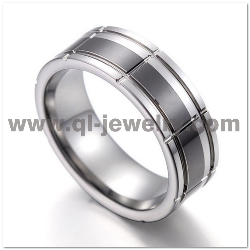 Unique 8mm Comfort Fit High Polished Grooved Flat Tungsten Carbide and Black Ceramic Wedding Bands China Manufacturer