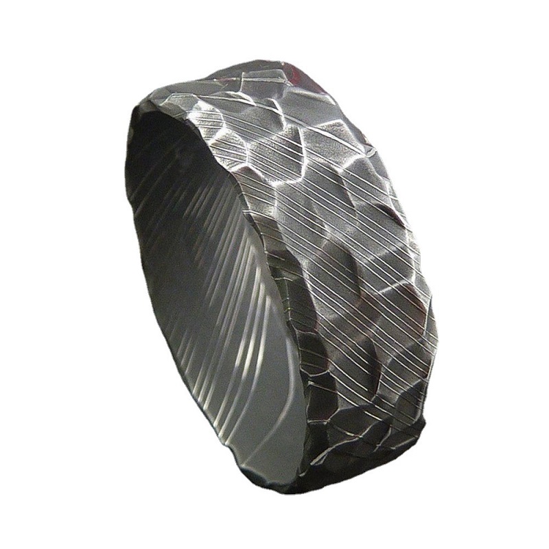 Unique Mens Wedding Band 8mm Hammered Black Damascus Steel Ring China Supplier