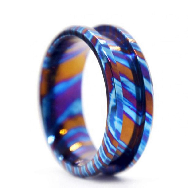 Incroyable tricolores 8MM bords plats et biseautés rainurés Timascus Wedding Band Zircuti Ring Chine fournisseur