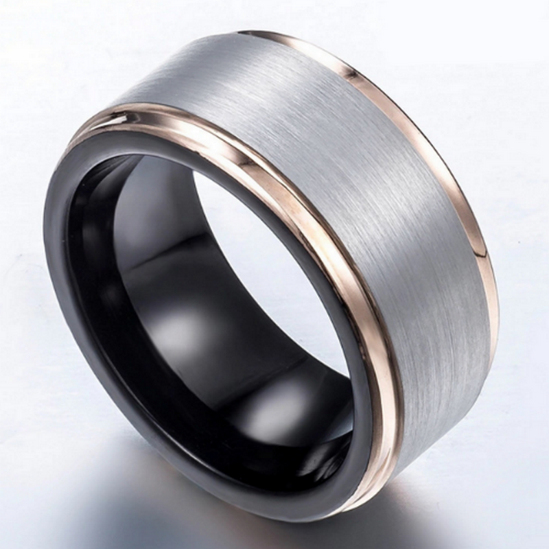 Unique 10mm Triple Toned Tungsten Carbide Ring Rose Gold Black Silver  Step Edges Tungsten Carbide Ring China Manufacturer