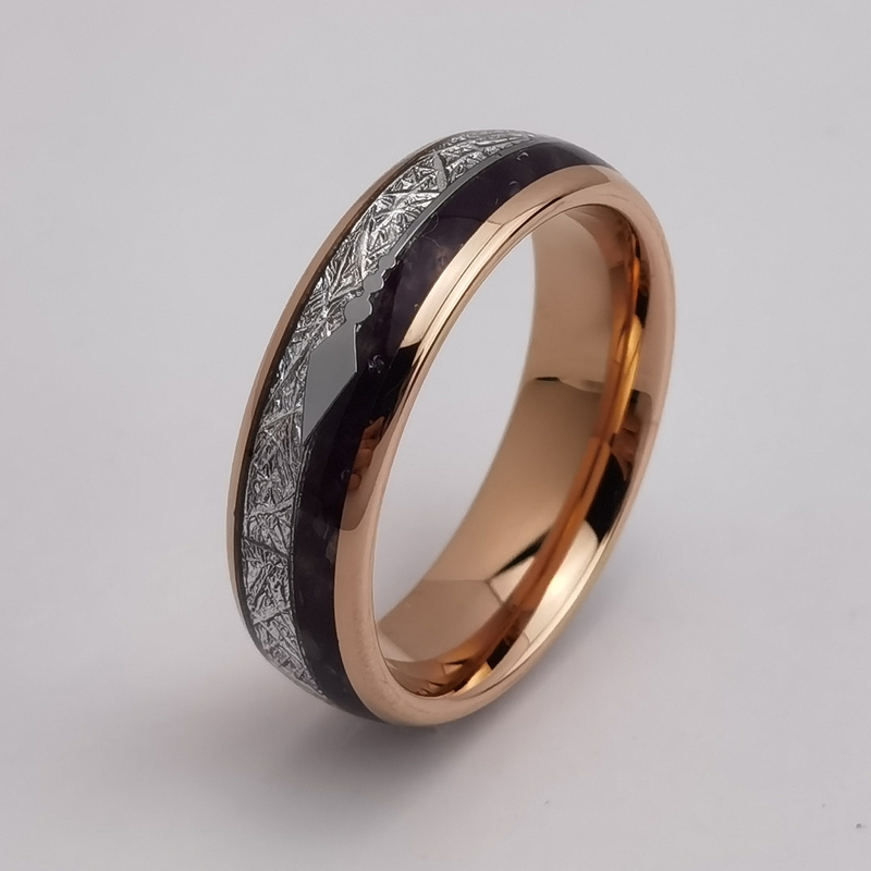 Wolfram-Ring auf Lager Beliebter 8 mm hochglanzpolierter Wolframcarbid-Ring für Herren aus Roségold mit Meteoriten- und Lapislazuli-Steineinlage China-Hersteller