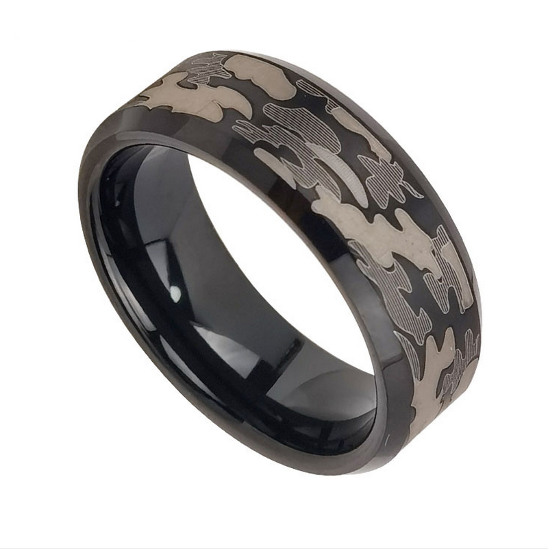 Anello in tungsteno in stock Popolare Anello in tungsteno nero lucido e laserato da 8 mm Produttore cinese