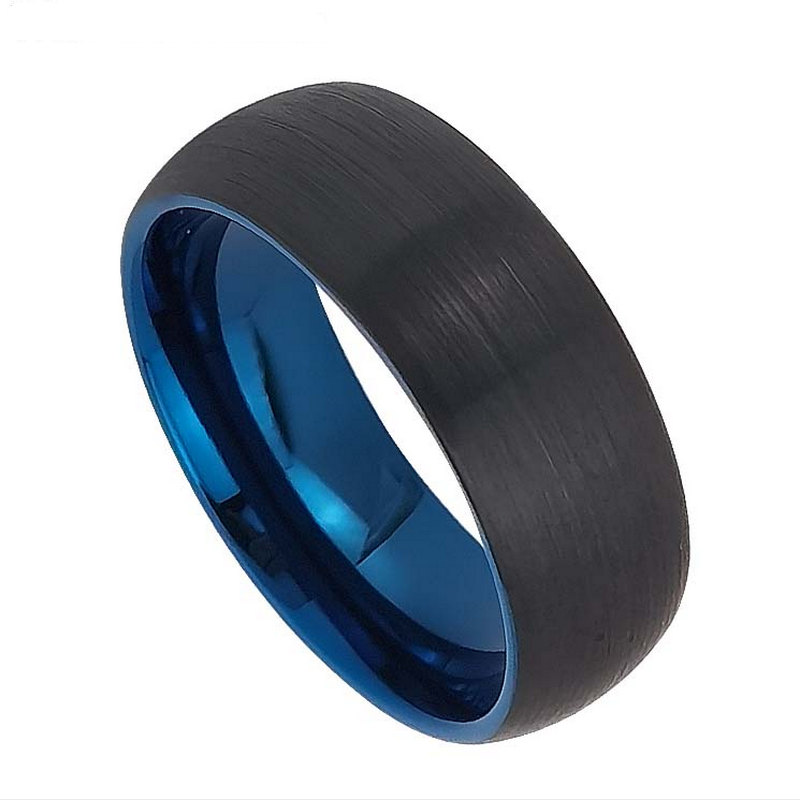 Китай Вольфрамовое кольцо в наличии Популярные 8-миллиметровые куполообразные матовые черные и синие кольца из карбида вольфрама Двухцветные мужские обручальные кольца Китай Производитель