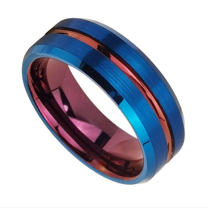 Китай Высококачественные и доступные мужские обручальные кольца 8 мм синие и фиолетовые плоские и скошенные края Кольцо из карбида вольфрама Китай Производитель