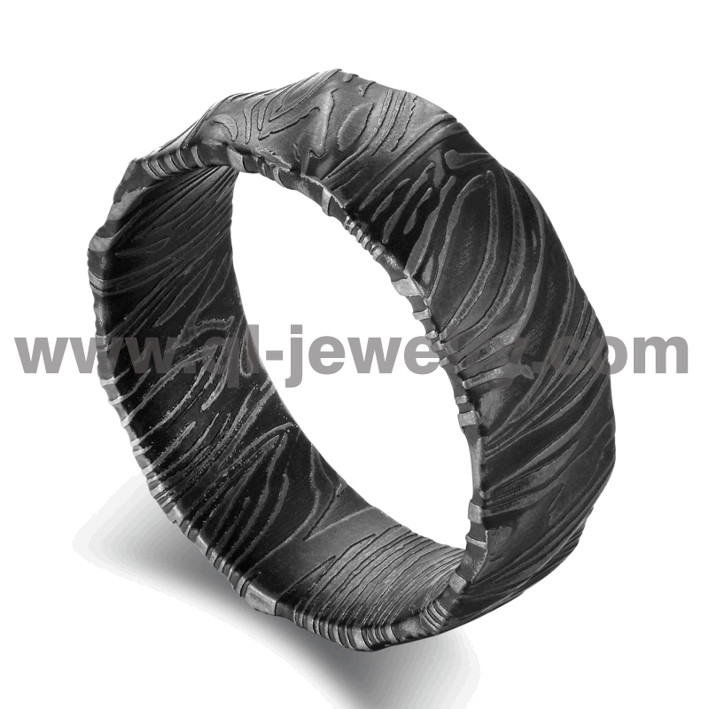 Erschwingliche und einzigartige Herren-Eheringe Damaskus Steel Wedding Bands Domed Black Damaskus Steel Ring China Hersteller