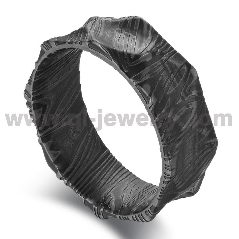 Chine Alliances de mariage pour hommes uniques et abordables Alliances en acier de Damas noir Bague de Damas noire bombée et concave Fabricants