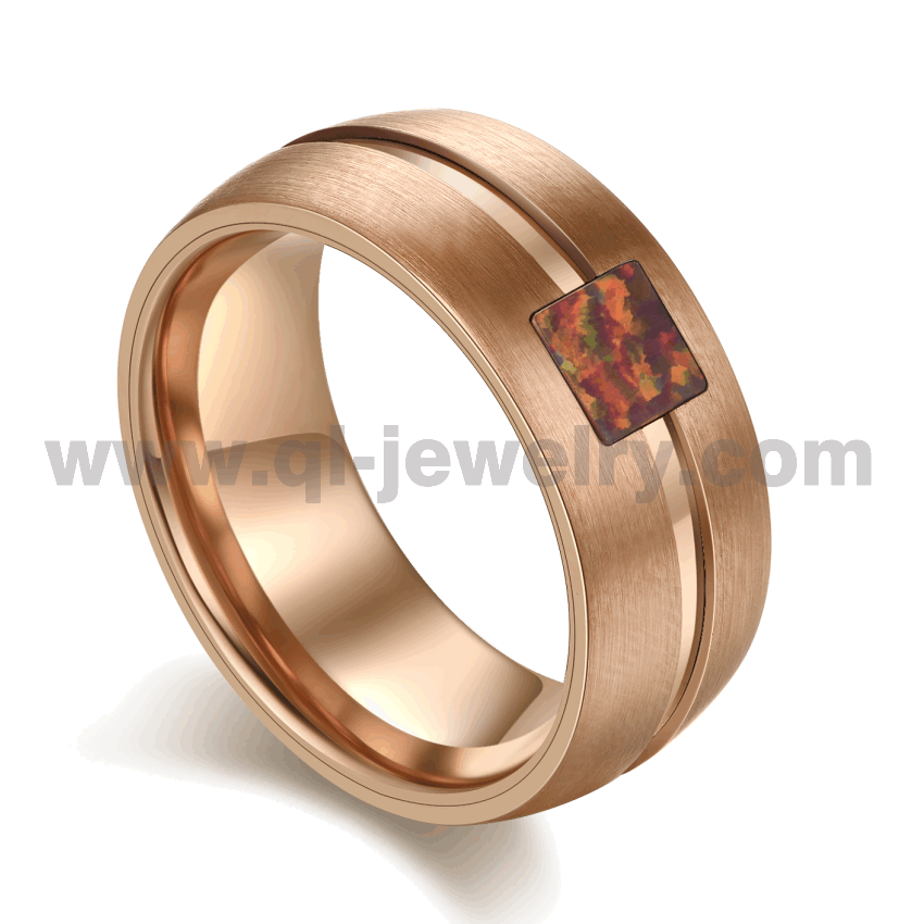 Nouvelles alliances pour hommes de conception Bague en tungstène bombée en or rose avec canal et incrustation d'opale rouge Fournisseur de la Chine