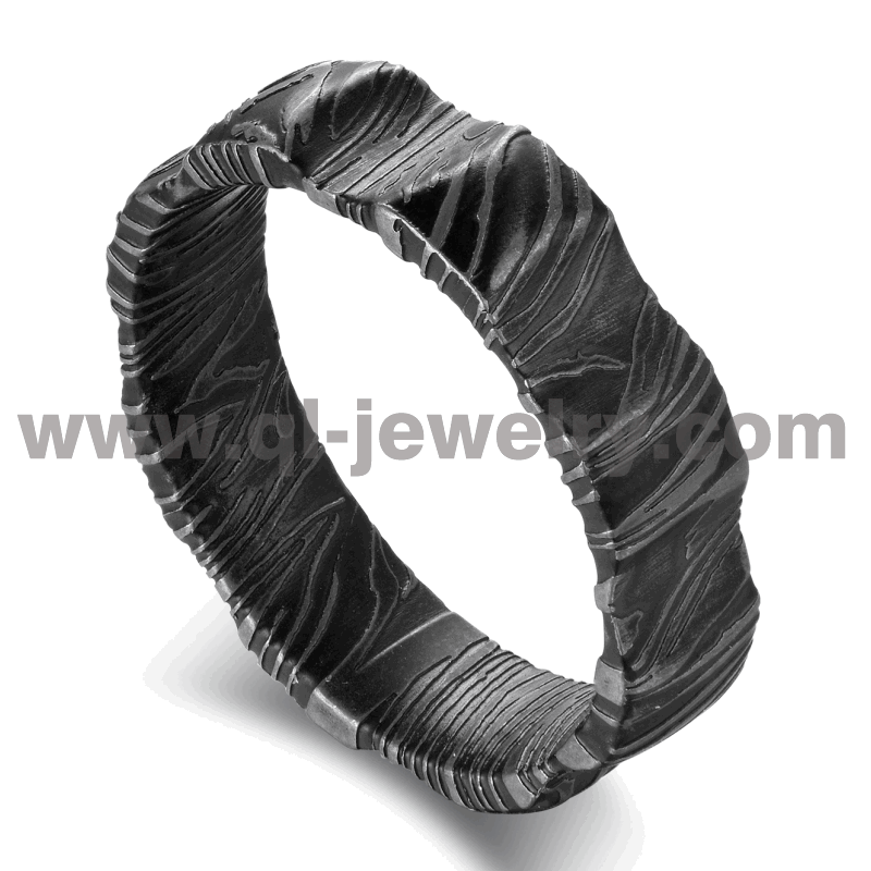Erschwingliche und einzigartige Eheringe für Herren Schwarzer Damaststahl Eheringe 6 mm gewölbter konkaver schwarzer Damastring China Hersteller