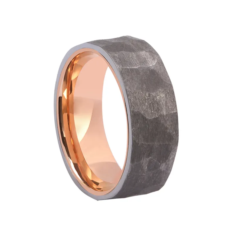 8 mm gehämmerter gebürsteter grauer Tantalring Rose Gold Sleeve Herren Eheringe China Hersteller