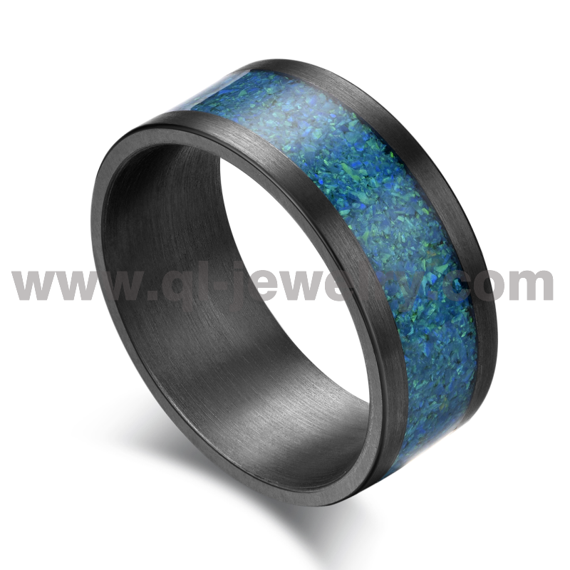 Seltener Metall-Ehering für Männer Frauen 10 mm gebürsteter flacher Ring aus reinem Tantal mit blauer Opaleinlage China Hersteller
