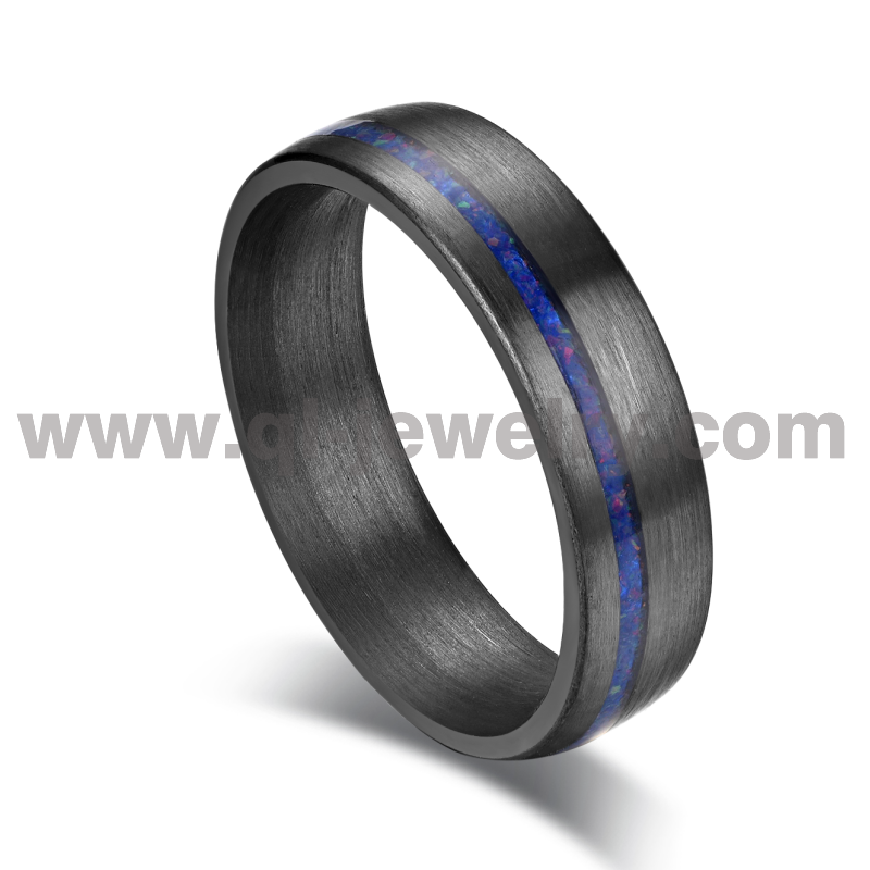 China Anillo de bodas de metal raro para hombres y mujeres Anillo de tantalio puro abovedado de 6 mm con incrustaciones de ópalo azul Fabricantes