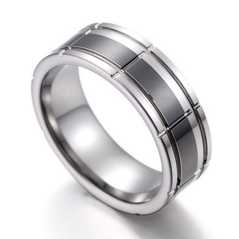 Chine La plus récente conception en carbure de tungstène de 8 mm et anneau en céramique noire rainurée pour hommes, bandes de mariage en tungstène, fabricant