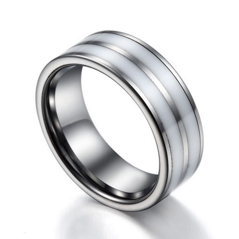 Chine La plus récente conception de carbure de tungstène de 8 mm et d'anneau en céramique blanche pour hommes, bandes de mariage en tungstène, fabricant