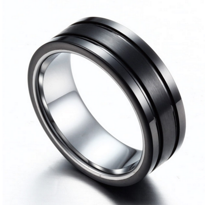 Neuestes Design 8 mm Wolframkarbid und schwarzer Keramikring, gebürstete Herren-Wolfram-Eherings, China-Hersteller