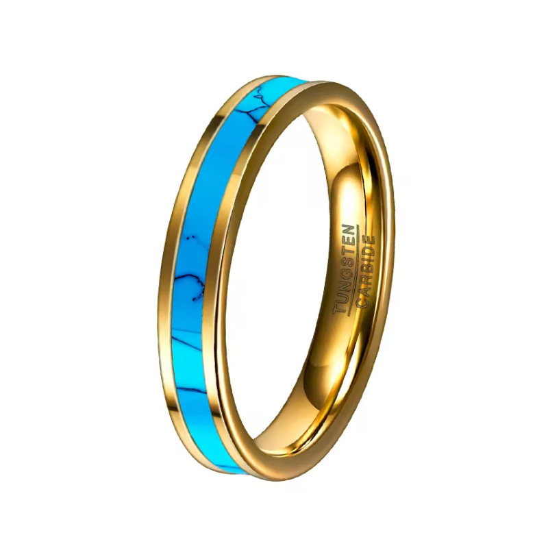 Chine Alliance en carbure de tungstène plaqué or hautement poli de 4 mm avec incrustation turquoise Fabricants