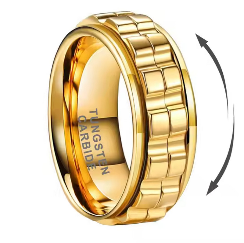 Special Design Excellent Workmanship Flat and Step Edges Men's Gold Tungsten Spinner Ring Comfort Fit China Manufacturer