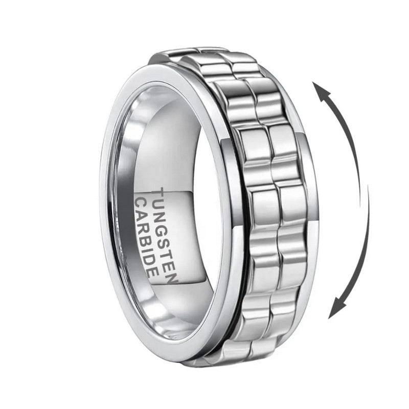 Diseño especial Excelente mano de obra Bordes planos y escalonados Anillo giratorio de tungsteno para hombres Ajuste cómodo Fabricante de China