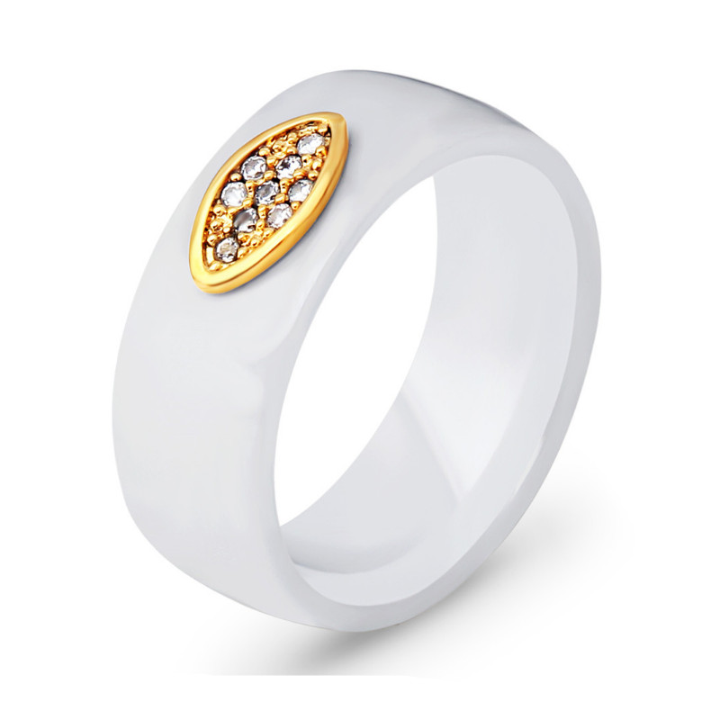 New Ceramic Eye Ring Simple and Versatile Personality Ladies Stainless Steel Inset Zircon Ring Wholesale China Supplier