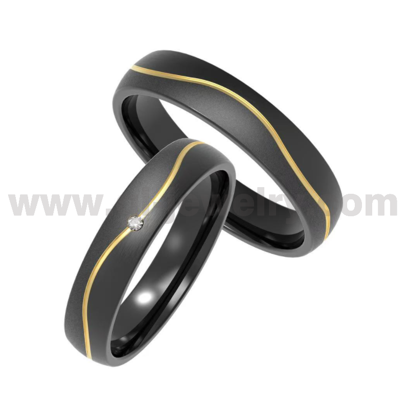 Anneaux de couple en titane noir, centre incurvé en or de 4.5mm, incrustés de pierres CZ, fournisseur chinois
