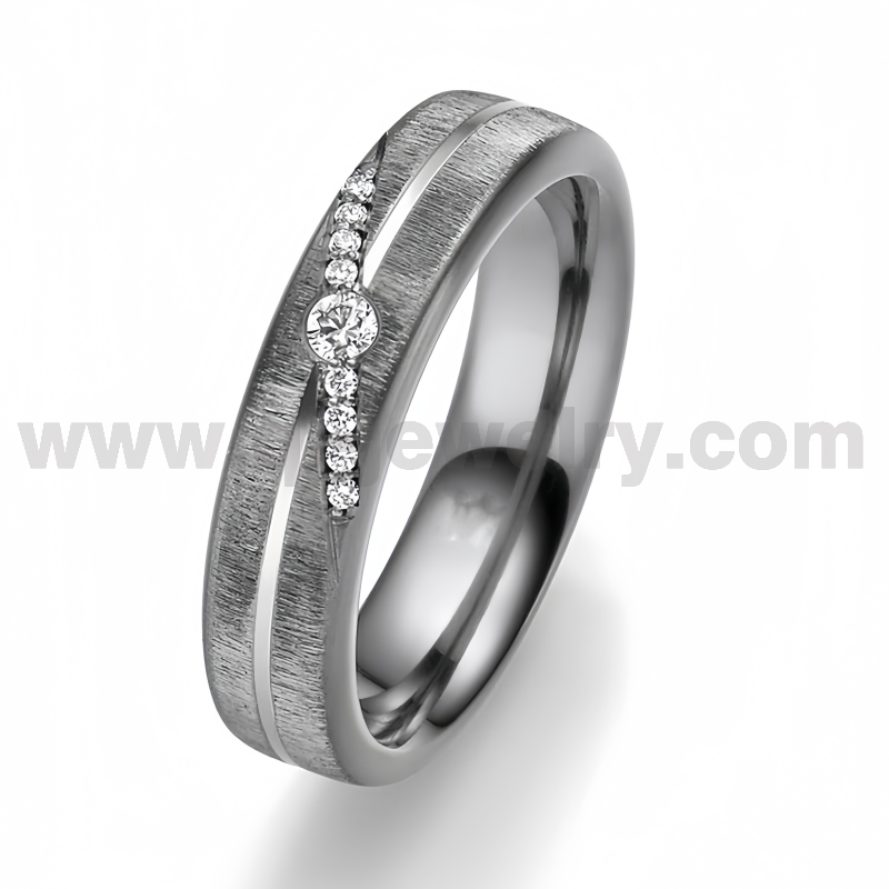 Seltene Metall-Paarringe aus reinem Tantal, 6 mm, polierter und gebürsteter Holzeffekt, Ring aus reinem Tantal, besetzt mit CZ-Steinen. China-Hersteller