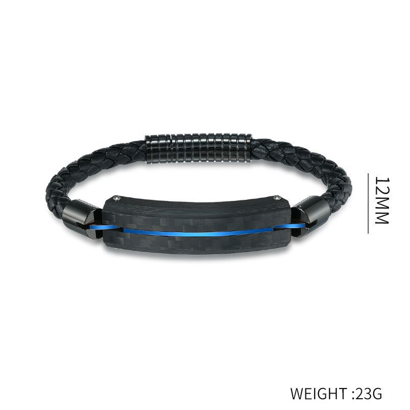 En stock Bracelet en cuir noir pour hommes en acier inoxydable en fibre de carbone Bracelet d'identification en fibre de carbone noir pour hommes Chine Fabricant