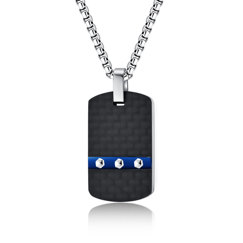 En stock Creativo Europeo Simple Hexagonal Nailhead K Patrón Colgante de fibra de carbono Moda masculina Colgante militar Color azul Proveedor de China